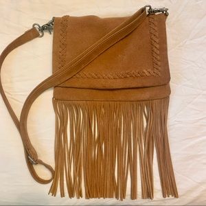 Johnny Was Suede Fringe Bag w Detachable Strap in Camel